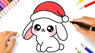 Cómo Dibujar Un Conejito De Navidad Kawaii Facil