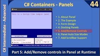 C# Panel Container | Part 5 Add or Remove Controls | C# Advanced #44