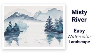 Simple Misty Watercolor Landscape in a Loose Technique for Beginners