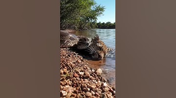 Leopard Attacks Python –  Phyton Fangs a Leopard in the lake #wildlife #zoo #wildliferescue