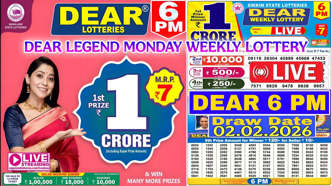 DEAR LEGEND MONDAY LOTTERY SAMBAD LIVE 6 PM 02.02.2026 LOTTERY RESULT LIVE SIKKIM LOTTERY LIVE