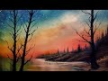 Sunset Lake Oil Painting - Colorful and fun!