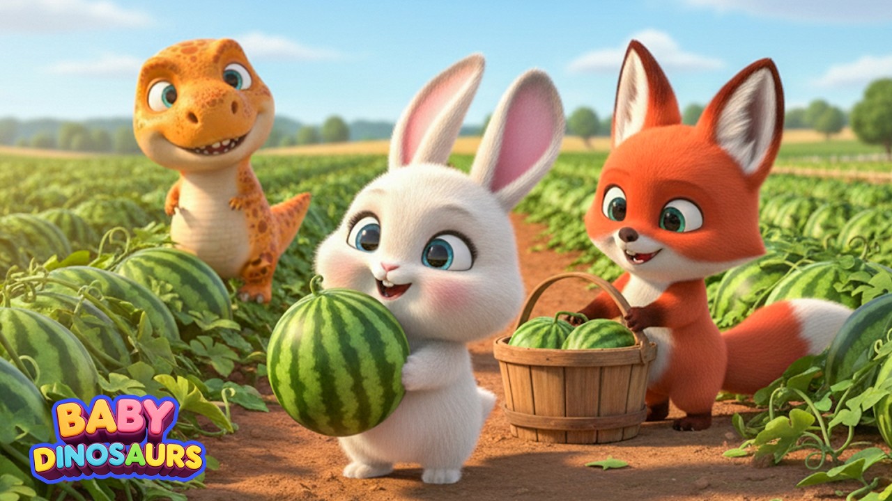 T Rex , Rabbit & Red Fox Watermelon Adventure The Cutest Dinosaur Farm Story Ever  | Beep Beep