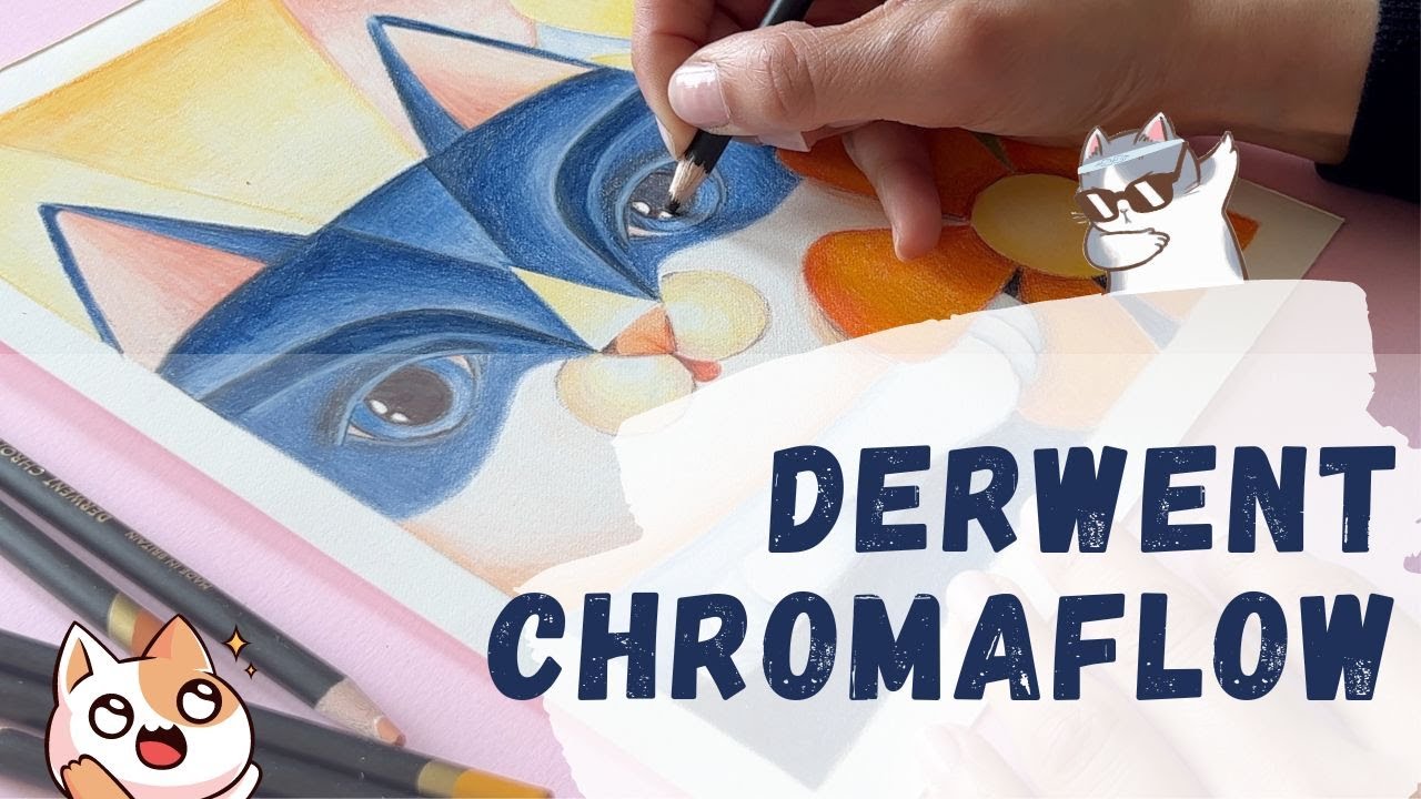 Disegno un gatto con le MATITE COLORATE DERWENT CHROMAFLOW. Finalmente le ho provate!