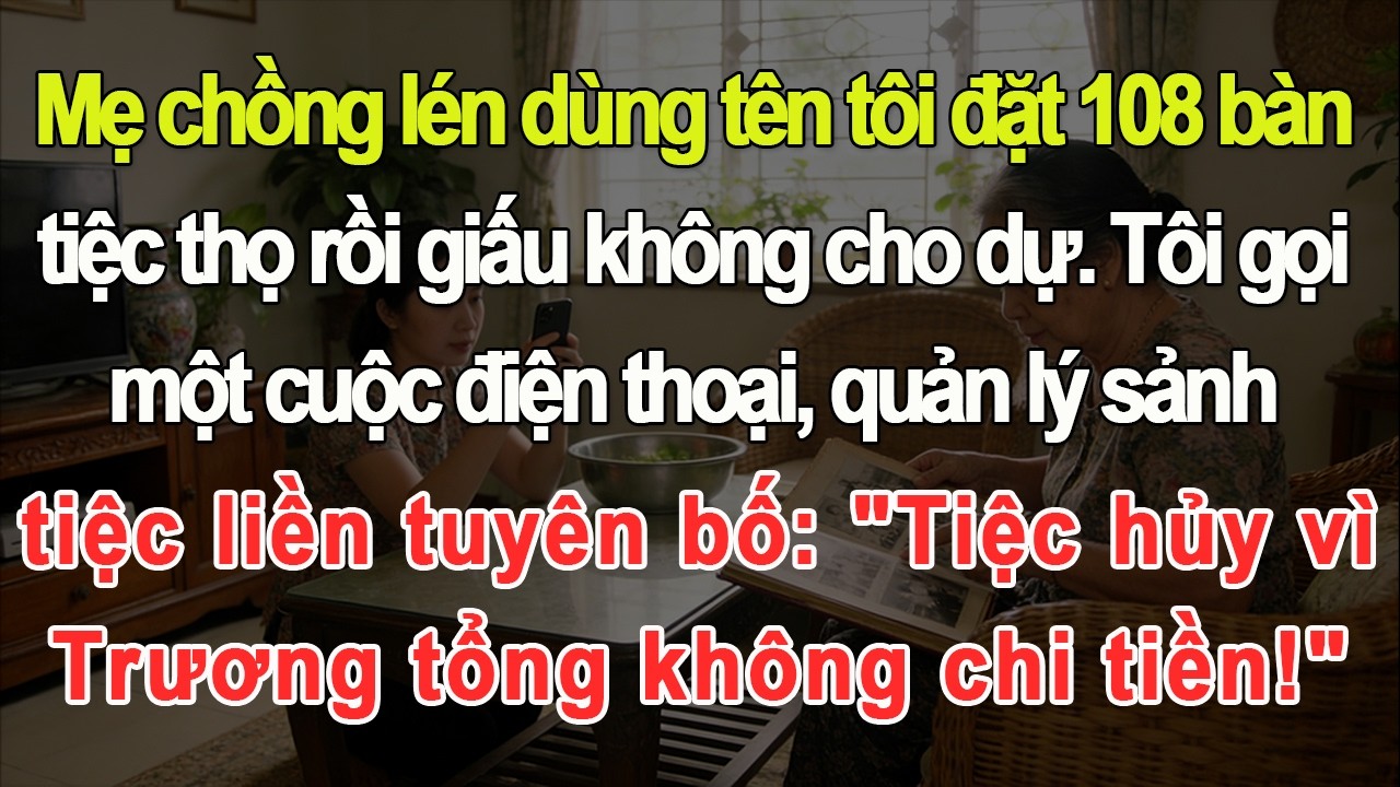 Mẹ chồng lén dùng tên tôi đặt 108 bàn tiệc thọ, tôi gọi, quản lý liền tuyên bố 'Tiệc hủy'