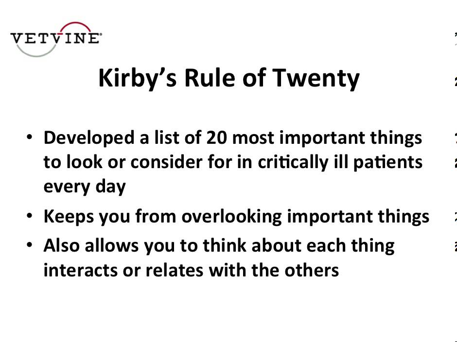 Kirby's Rule of Twenty - Monitoring the Critical Patient