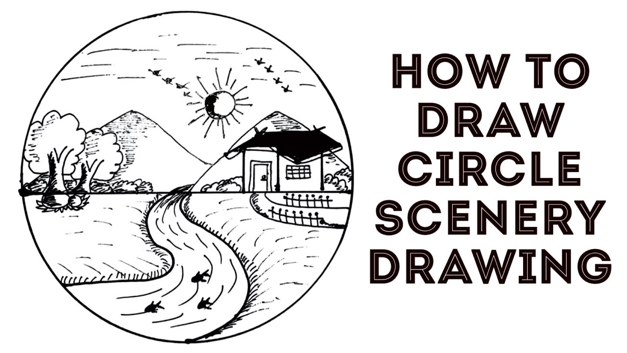 How to draw circle scenery drawing | Easy drawing of scenery | Step by ...