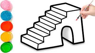 How to Draw Stairs | How to Draw 3D Stairs | Rainbow Stairs Drawing for kids