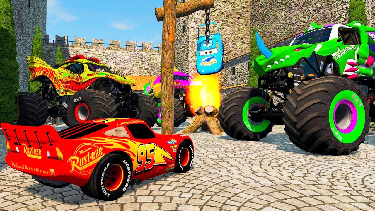 Epic Escape: Lightning Mcqueen rescue Disney Cars From 3 Monster Trucks #7 BeamNG.Drive