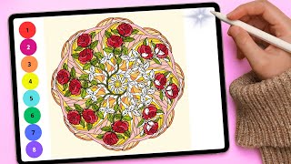 Mandala "Pink Roses". Coloring Page By Numbers