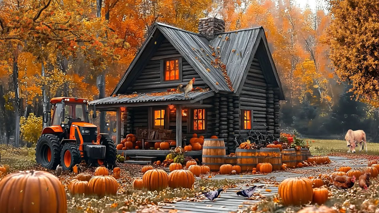 Cozy Autumn Forest Cabin 🍂 | Pickup Truck, Falling Leaves & Peaceful Fall Ambience 🚗🌲 No Ads