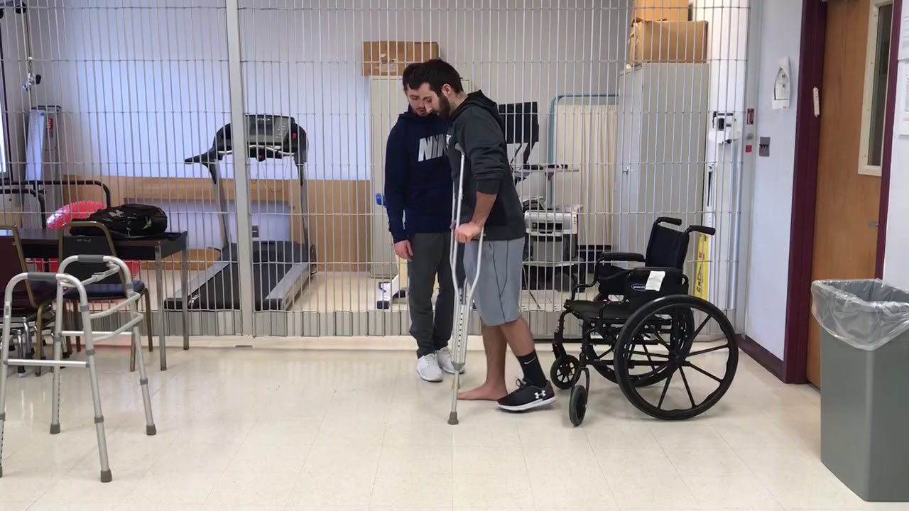 Stand to sit with crutches YouTube