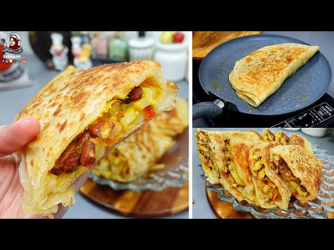 خبز طاوة محشي بالفاصوليا والجبنة 😍👏عشاء سريع 🔥 بطريقة سهلة لحبايبي المبتدئات ❤️