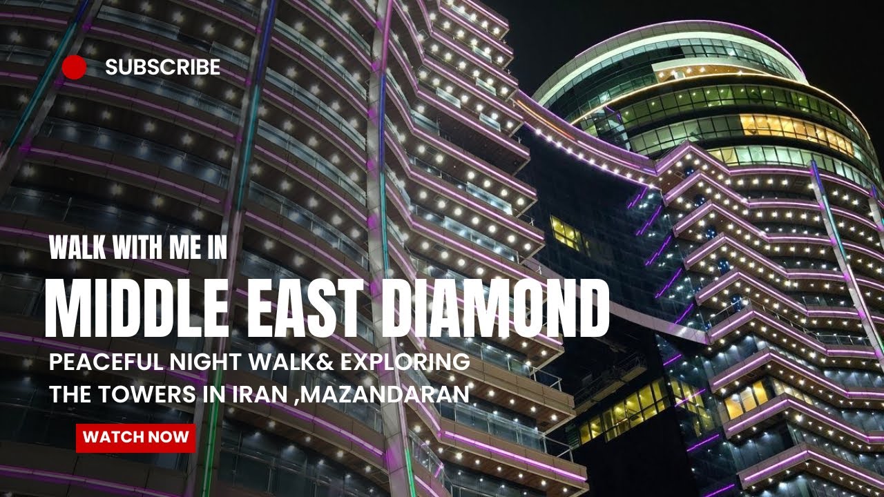 Night Walk in Motelghoo | Exploring Ghoo International Towers & Beach | Northern Iran Walk 4K 🌙