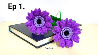 Ep1. Flower 💕 Crochet Gerbera Purple Flower Tutorial step by step | Crochet Flower Bouquet  #crochet