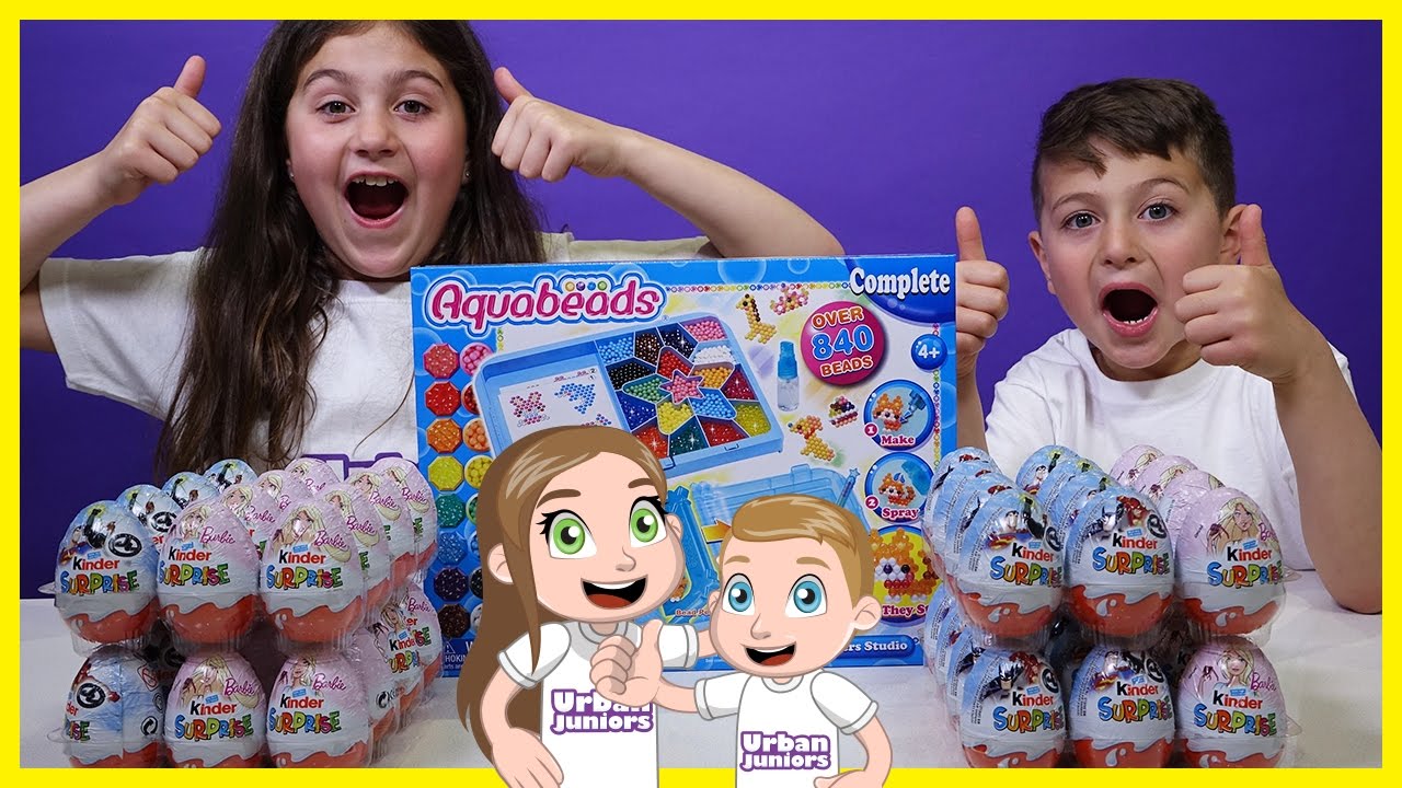 HUGE 48 Kinder Surprise Eggs Toy Unboxing Build Off Challange vs Aquabeads