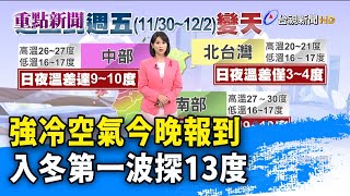 強冷空氣今晚報到 入冬第一波探13度【重點新聞】-20221129