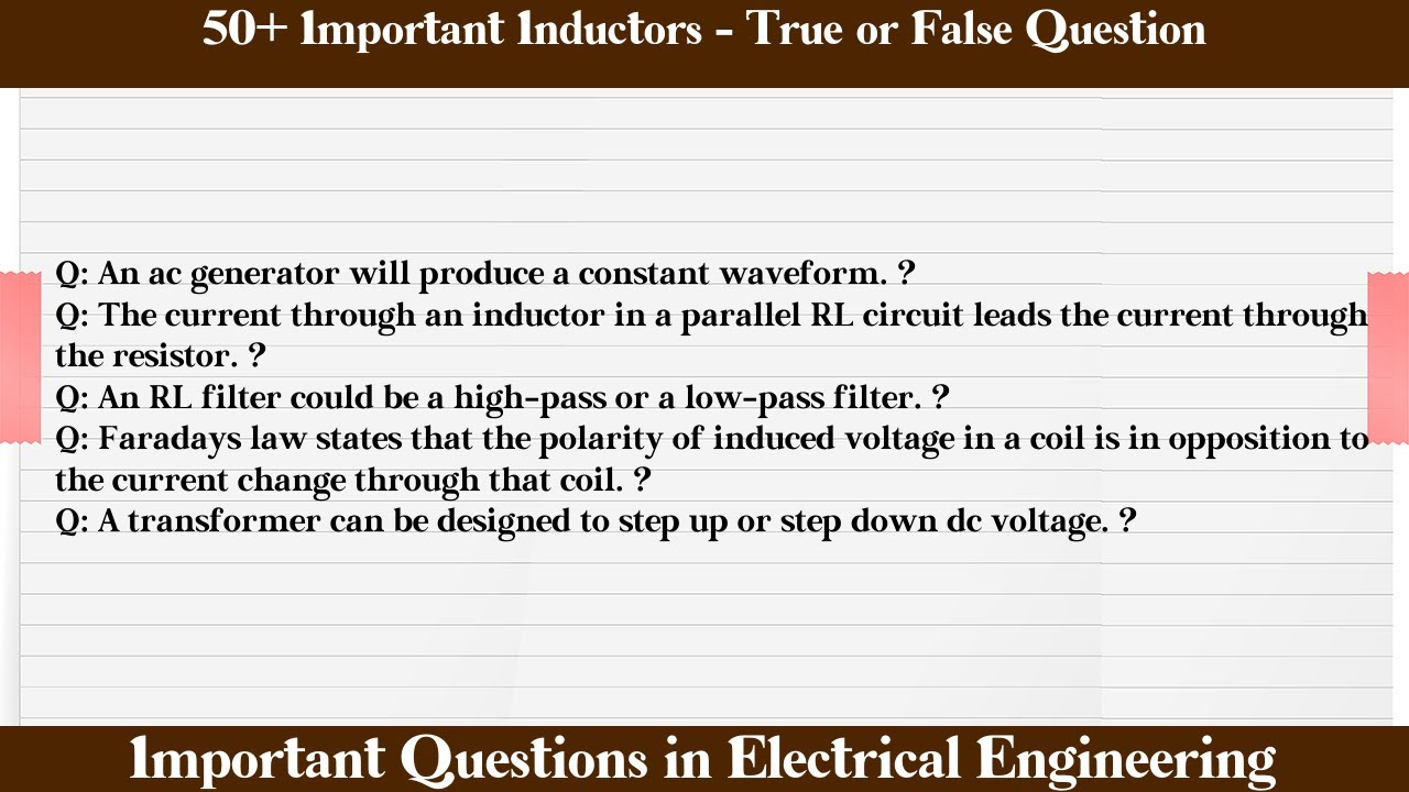MCQ Questions Inductors True or False with Answers YouTube