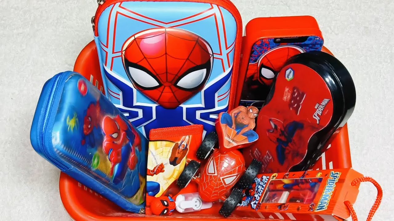 Spiderman stationery items collection- pencil pouch, geometry box, toy car