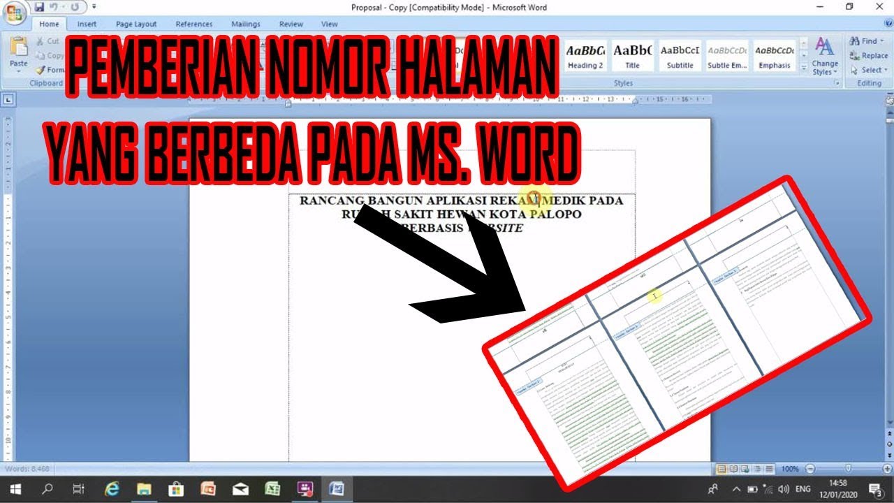 Cara Membuat Nomor Berbeda pada Halaman DI Ms word 