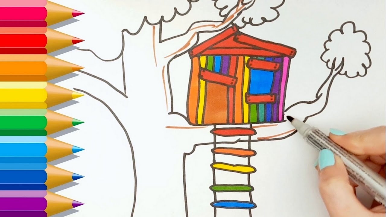 How to Draw a Tree House for kids 🧡 Painting with Color Marker YouTube