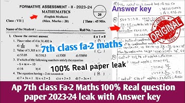 💯ap 7th class fa2 maths question paper 2023-24 |7th class mathmatics fa2 answer key 2023