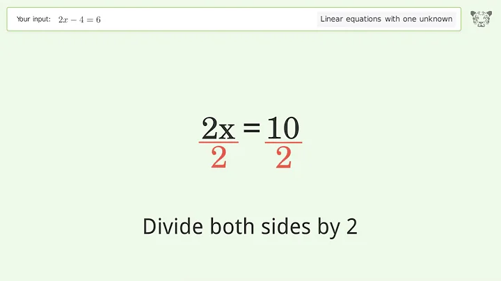 Linear equation with one unknown: Solve 2x-4=6 step-by-step solution