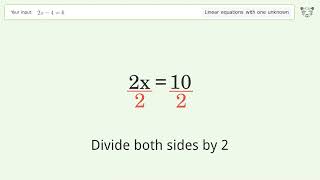 Linear equation with one unknown: Solve 2x-4=6 step-by-step solution