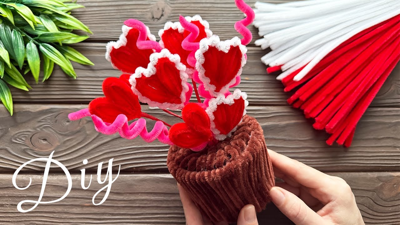 Love Idea! How to Make Hearts basket from Chenille Stems ❤️ DIY Valentine’s Day