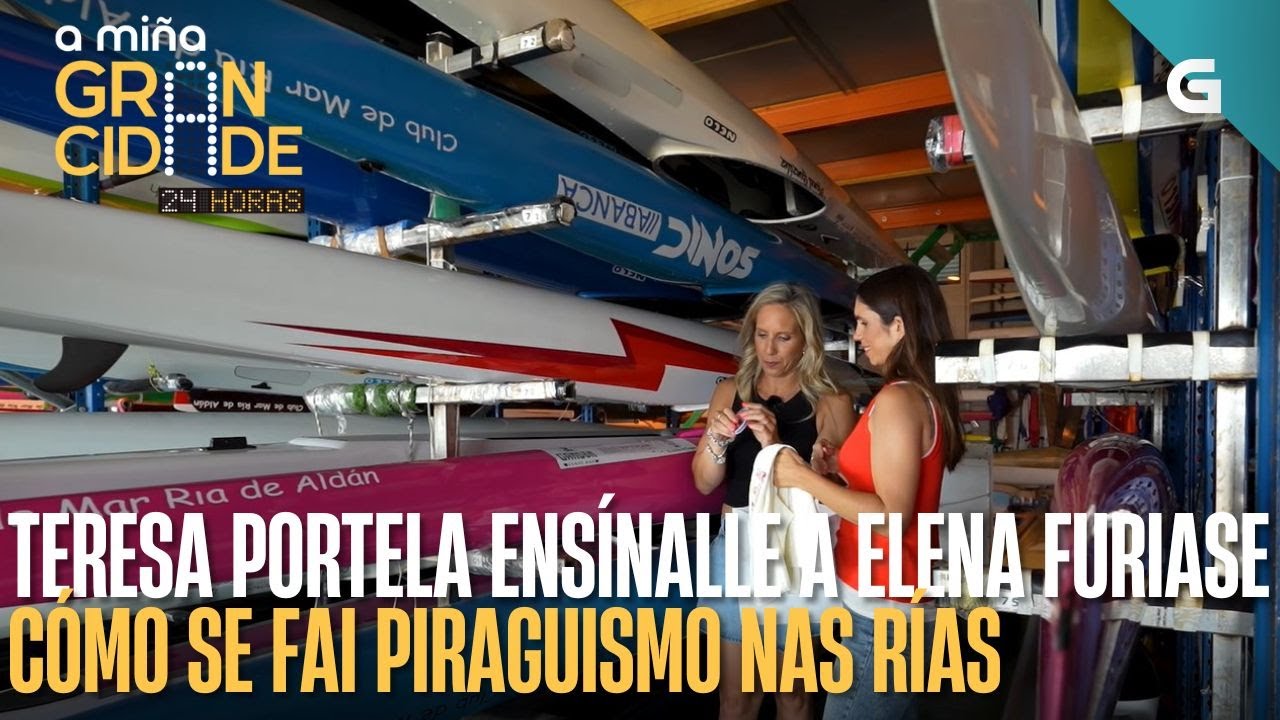 Teresa Portela ensínalle piragüismo a Elena Furiase
