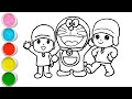 Cute Pocoyo Friends and Doraemon Drawing, Painting and Coloring For Kids and Toddlers_ Easy Drawing