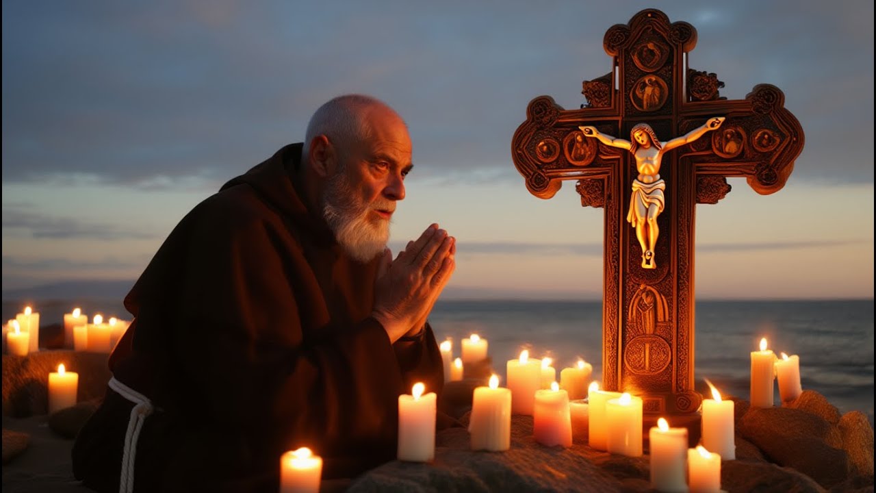 Old Monk Prayer by the Cross at the Sea at Evening | Gregorian Chants