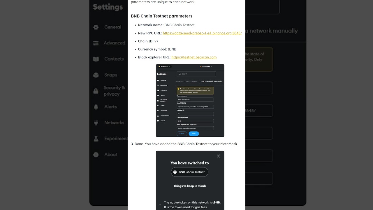 Как добавить сеть BNB Testnet в MetaMask #shorts #blockchain #bnb - YouTube