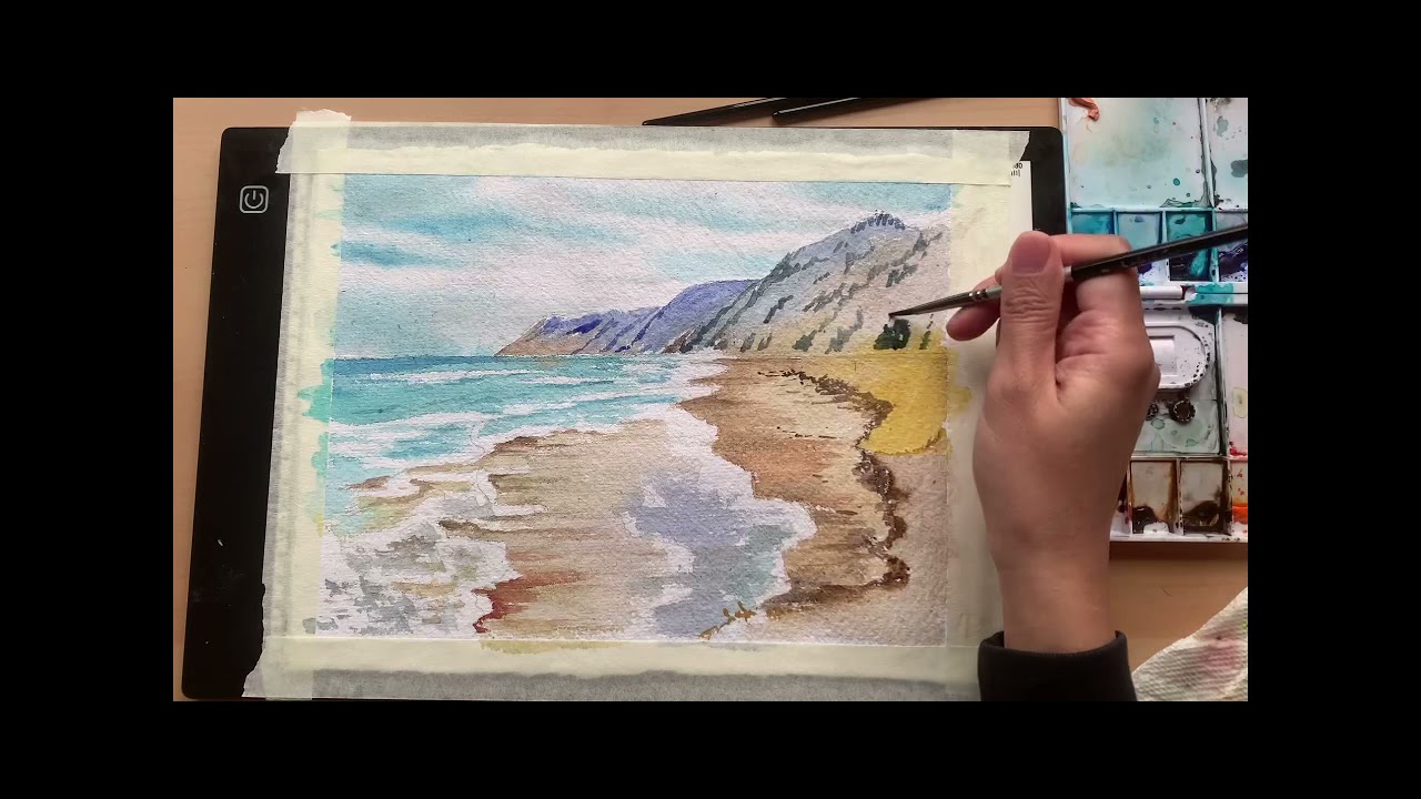 How to Paint a Beach Scene | Watercolor Tutorial | Painting on Handmade ...