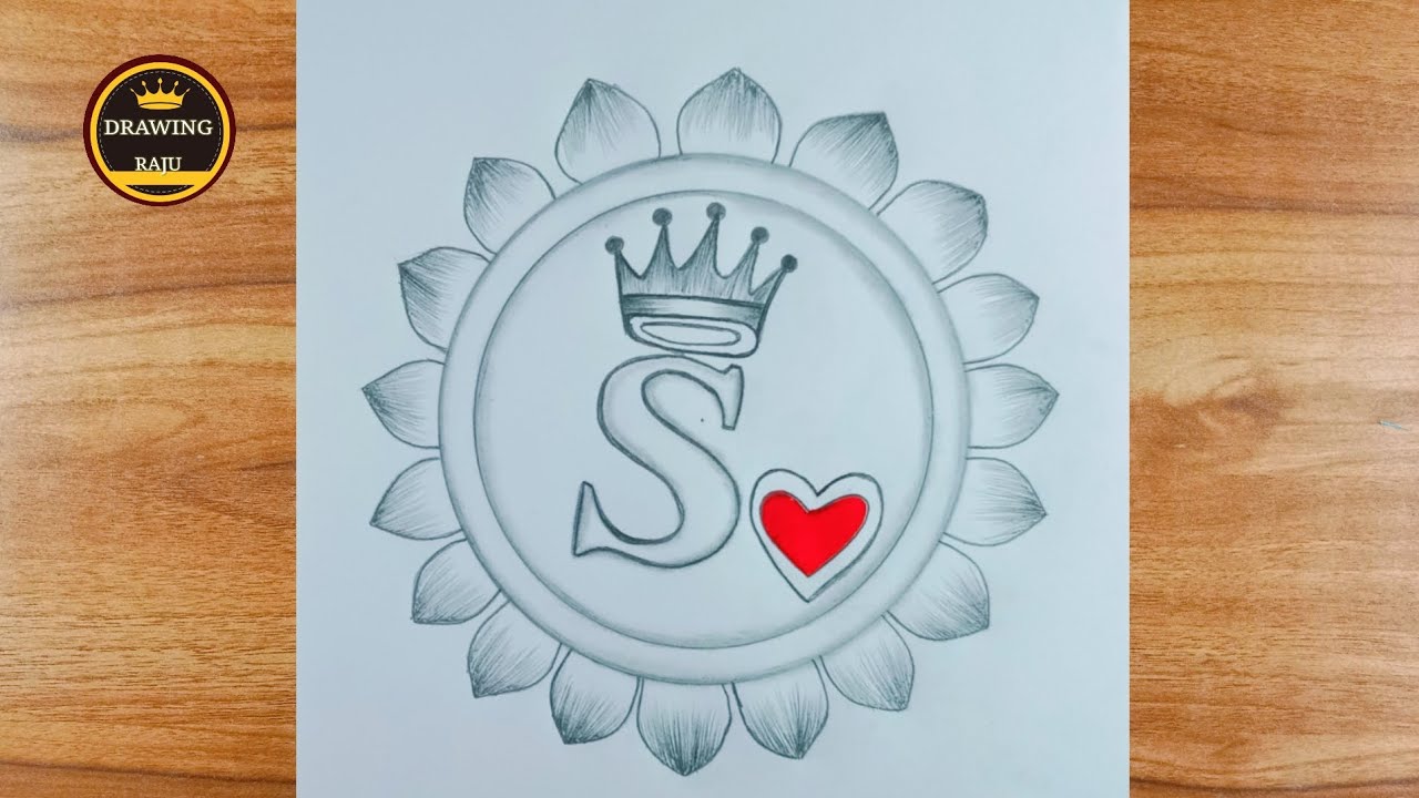Simple S letter circle drawing || easy S letter crown circle drawing with pencil sketch art video