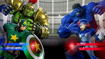 Captain America & Hulk VS Mega Man X & Hulk (Hardest AI) - Marvel vs Capcom: Infinite Gameplay