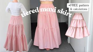 Tutorial how to make a tiered maxi skirt | FREE SEWING PATTERN! stitching for beginners step by step