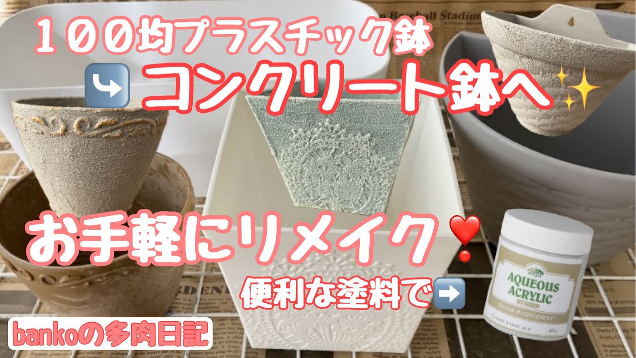 【多肉日記#60】塗るだけでコンクリート感✨セリアとダイソーのプラ鉢をお手軽にリメイク🖌️たっぷり入ってるから量産出来ます😆🪴🪴🪴