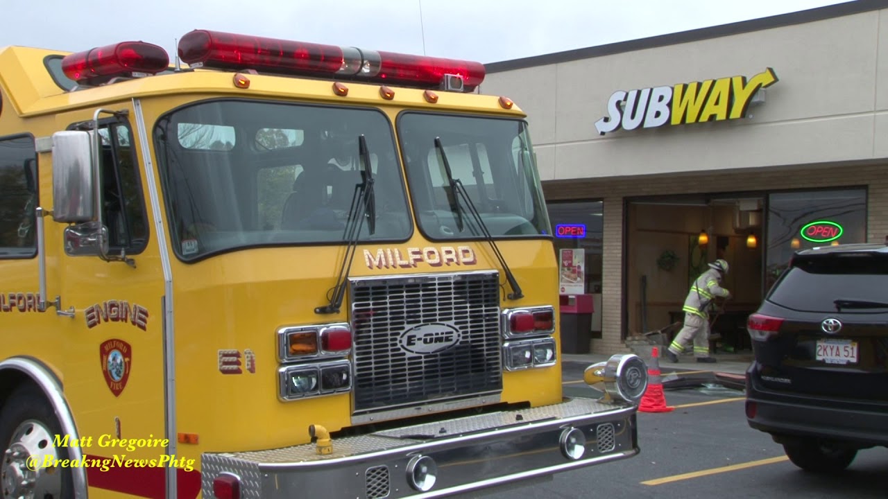 Car crashes into Subway restaurant in Milford, Ma - YouTube