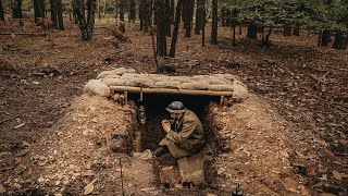 Building dugout survival shelter - Bushcraft log roof, sandbags | ww2 style