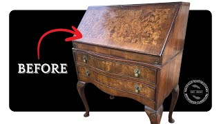 Bold Furniture MAKEOVER of a Vintage Writing Bureau.