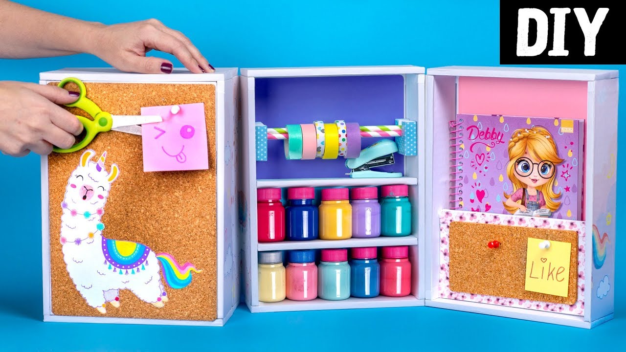 DIY Organizador Escolar 💜 Feito com Papelão 💛 Lhama - Organizador Articulado