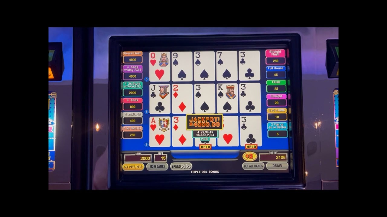 $1 Video Poker jackpot -  4 3's with kicker in Triple Double Bonus  Triple Play