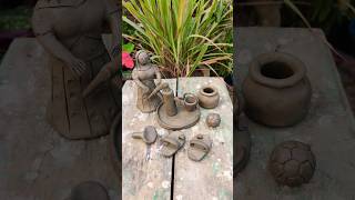 diy clay villagr girl, #miniature #art #creativeclayideas #kitchenset #diy #claykitchenset #claypot