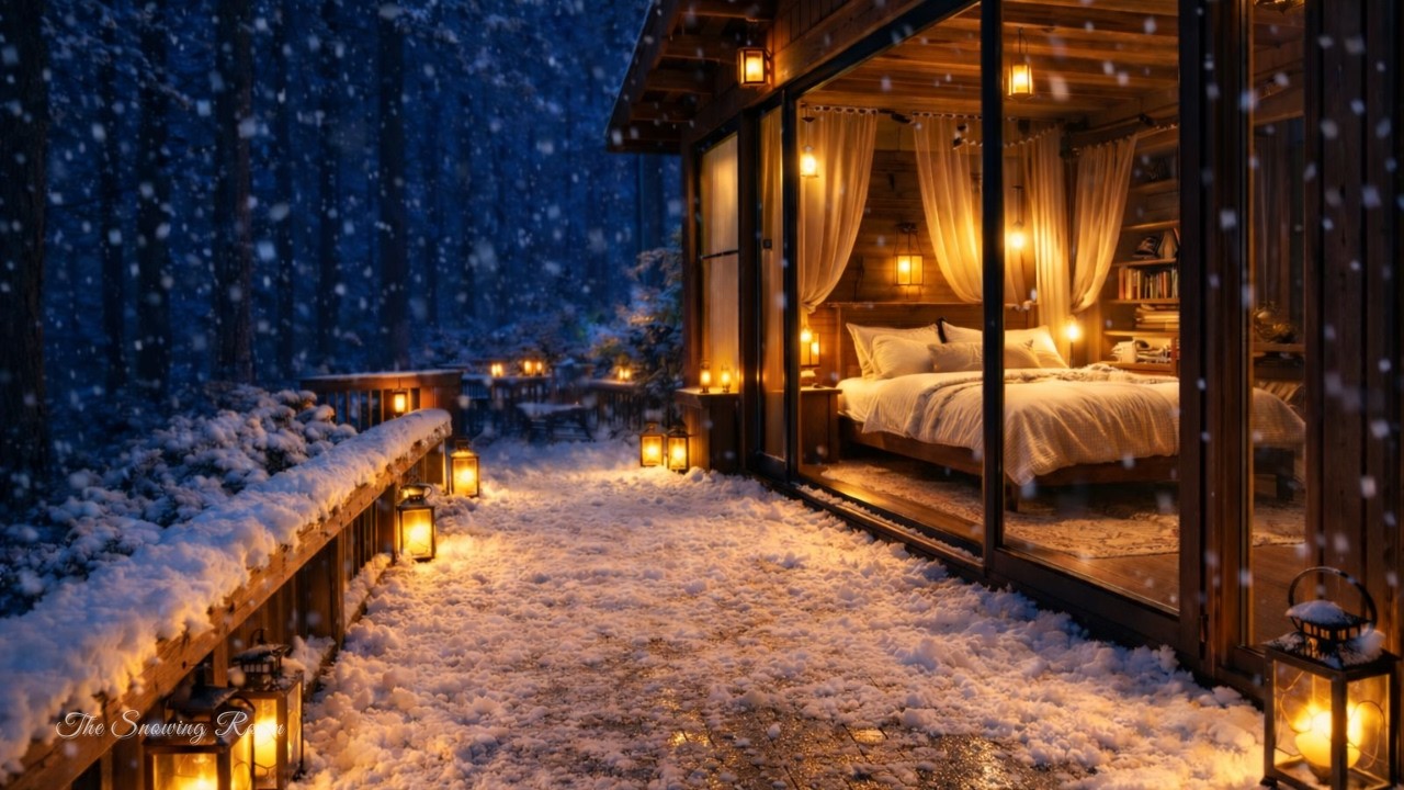 Snowy Night Cabin Sleep | Cozy Relaxation & Calm Piano | Deep Sleep ...