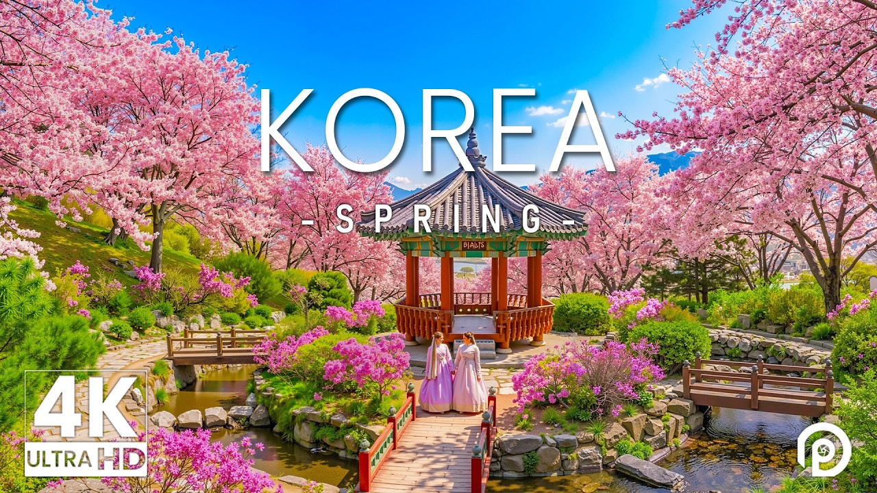 Korea in Spring 4K – Cherry Blossoms, Mountain Temples & Calm River Horizons