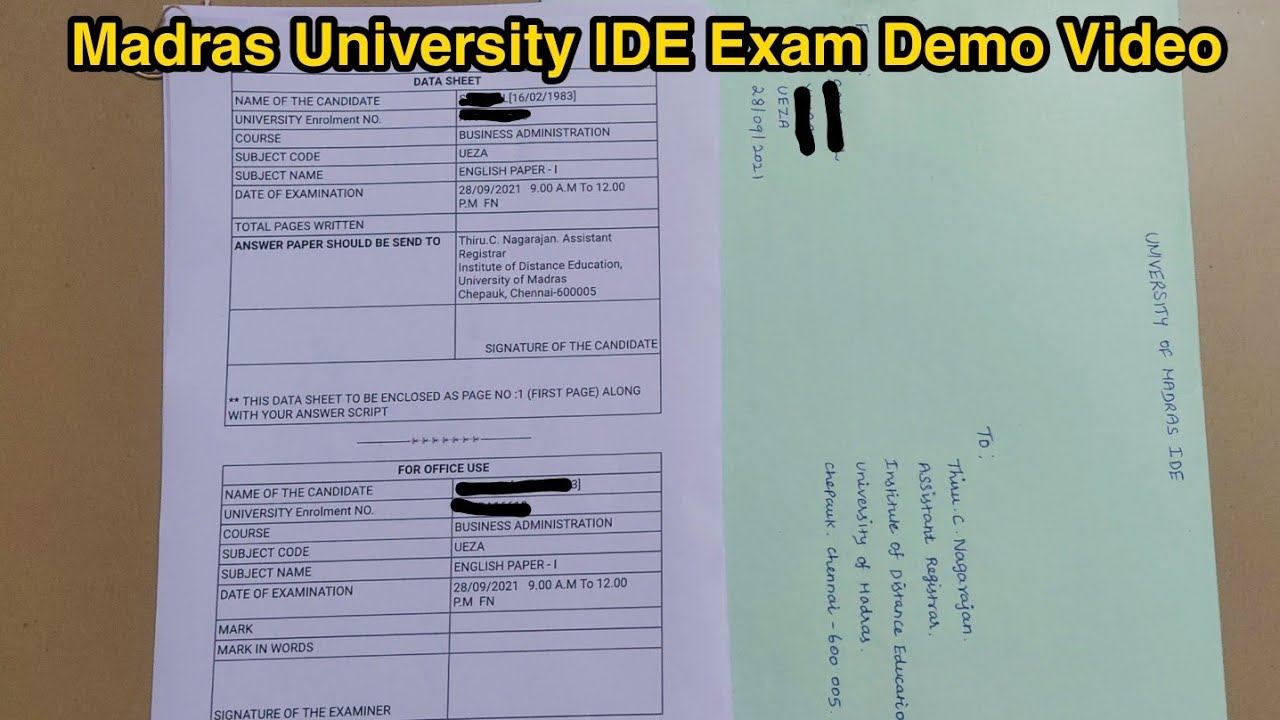 Madras University IDE-How to write Exam papers, Datasheet, Postal Address Full Demo Video 👍