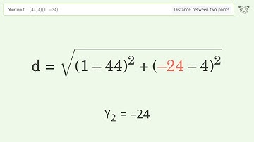 Find the distance between two points p1 (44,4) and p2 (1,-24): Step-by-Step Video Solution