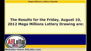 Mega Millions Lottery Drawing Results for August 10, 2012