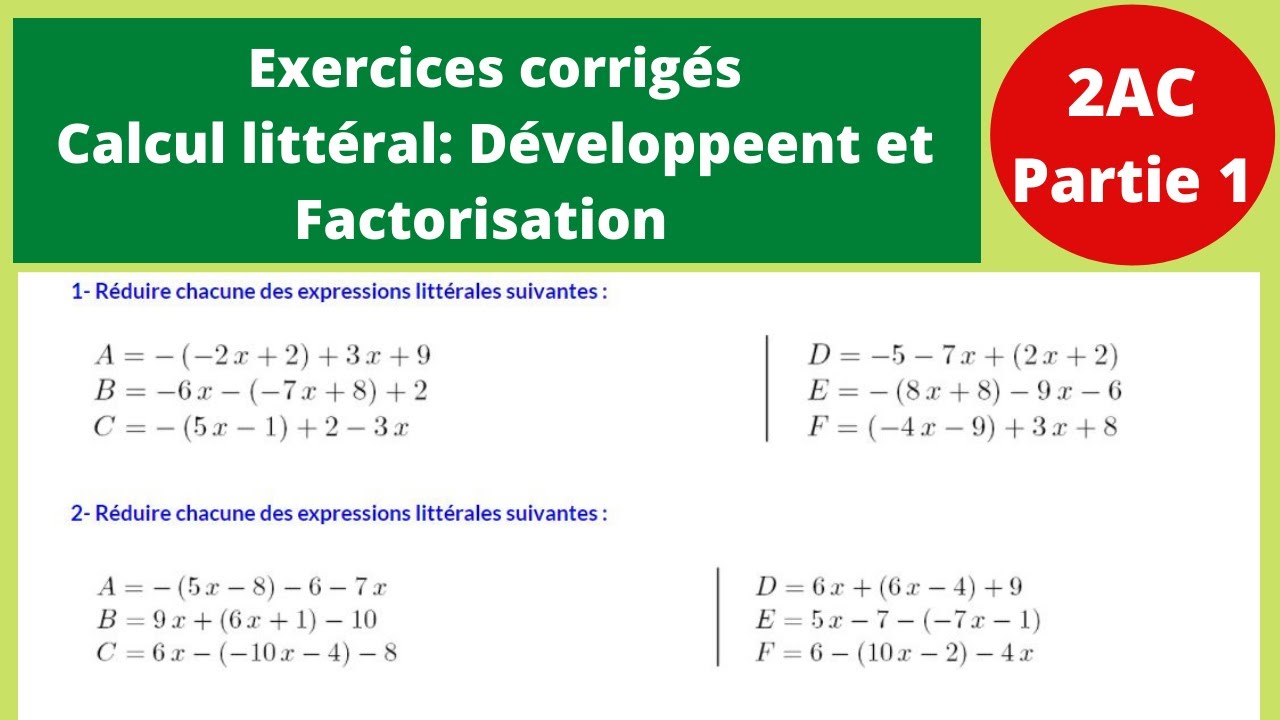 Maths Biof: Calcul littéral 2ème année collège exercices corrigés ...